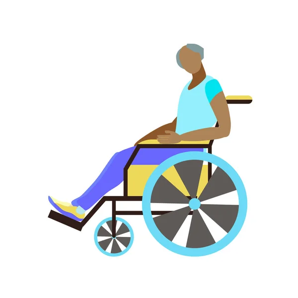 Afrikalı Amerikalı Büyükbaba Tekerlekli Sandalyede Beyaz Bir Arka Planda Izole Stok Vektör