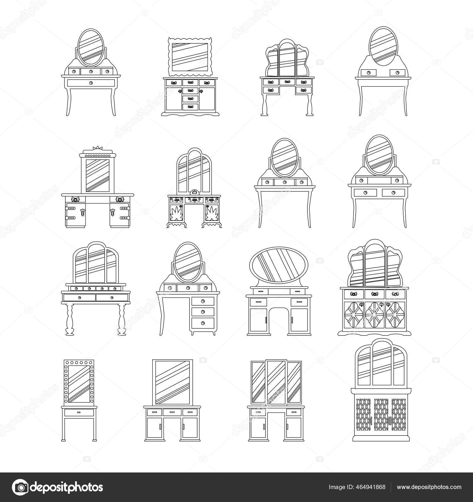 Dressing Tables CAD Blocks Free Download, DWG, 49 OFF