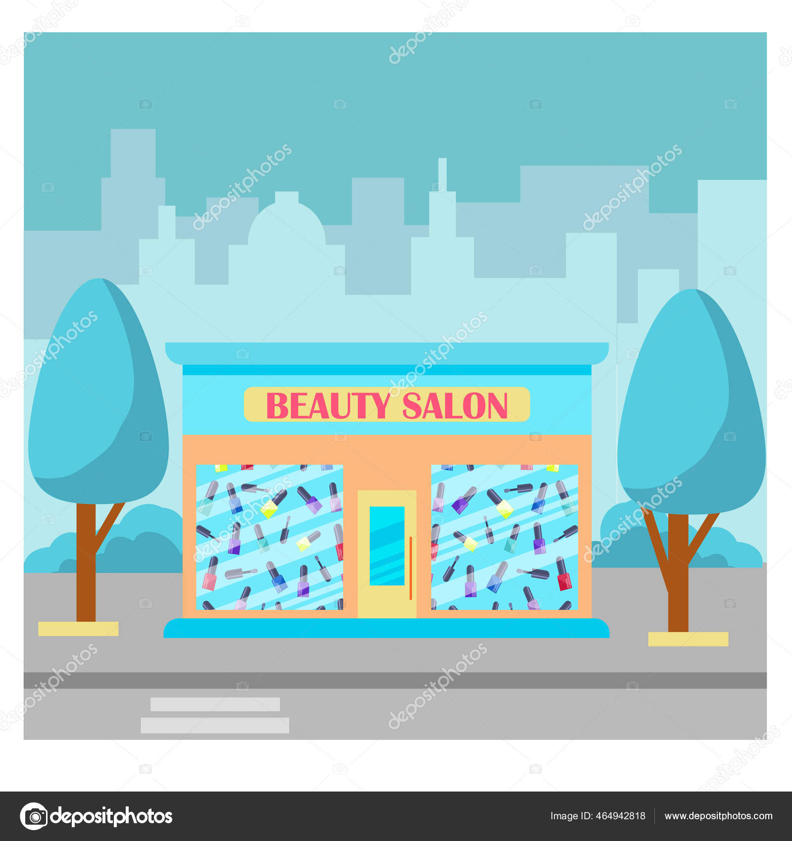 美容室のベクトルイラスト 市内の店舗ビルの外観のイラスト 美容室のファサード 平型ベクトルイラスト 無料 のストックベクター C Nadine De Trevile