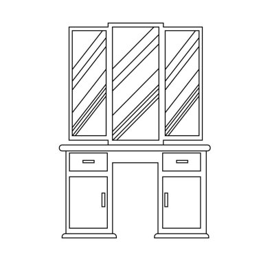 Lineer tarzda tek bir antika tuvalet masası. Yatak odası ve oturma odası için klasik mobilya taslağı. Vektör illüstrasyonu beyaz bir arkaplanda izole edilmiştir.