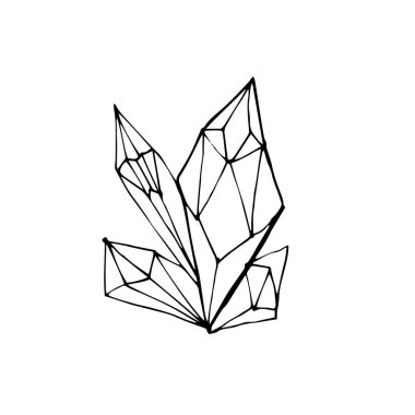 Beyaz arka planda izole edilmiş tek bir kristal iyileşiyor. Doodle tarzında elle çizilmiş vektör çizimi. Çocuklar ve yetişkinler için rahatlatıcı siyah ve beyaz mistik kristal. 