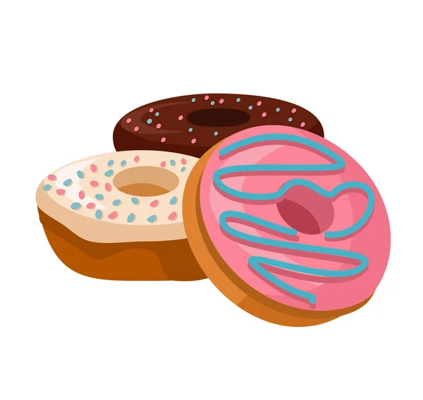 Delicious Donuts Icing Isolated White Background Vector Illustration Flat Style — Stock Vector