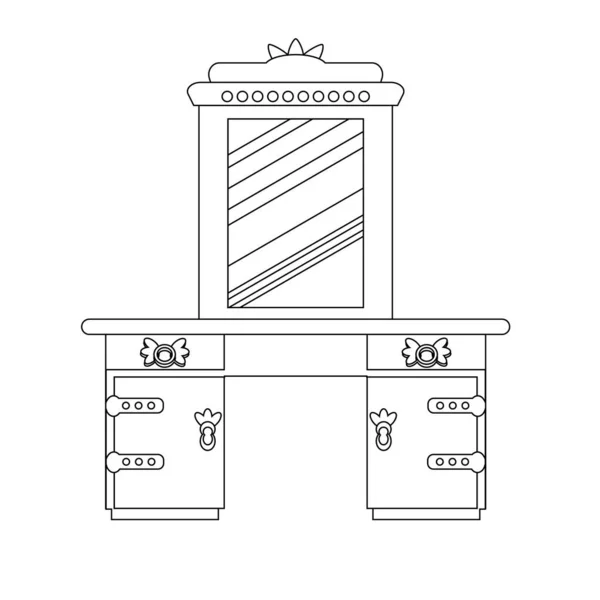直線的なスタイルでシングルアンティークドレッシングテーブル ベクトル寝室やリビングルームのためのヴィンテージ家具の概要 ベクトル図は白い背景に隔離されています — ストックベクタ