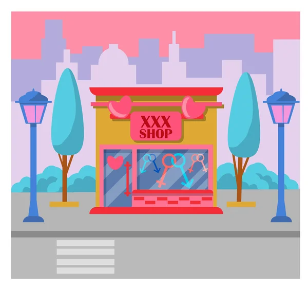 Ilustración Vectorial Sex Shop Ilustración Fachada Exterior Del Edificio Del — Archivo Imágenes Vectoriales