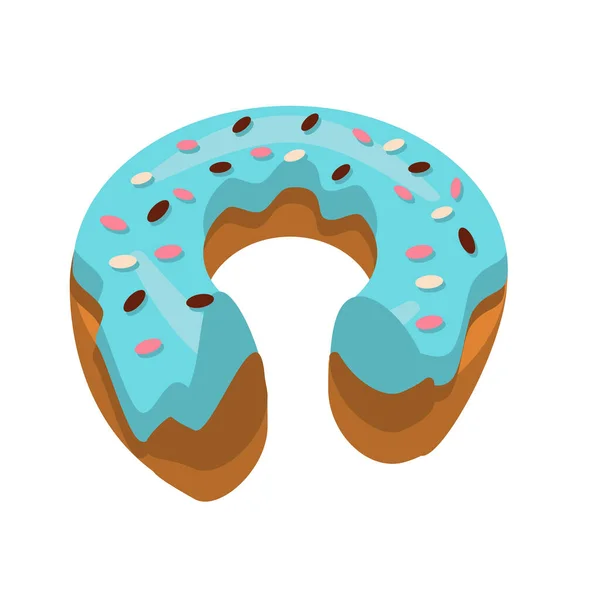 Donut Único Meio Comido Com Cobertura Azul Migalhas Coloridas Donut — Vetor de Stock