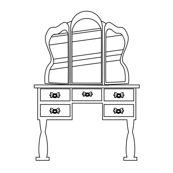 Solo Tocador Antiguo Estilo Lineal Vector Esquema Muebles Vintage Para — Archivo Imágenes Vectoriales