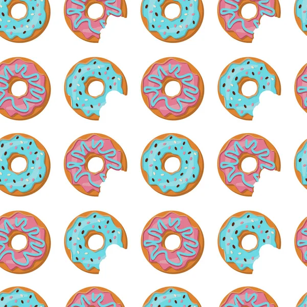 Naadloos Patroon Met Heerlijke Roze Blauwe Hele Half Opgegeten Donuts — Stockvector