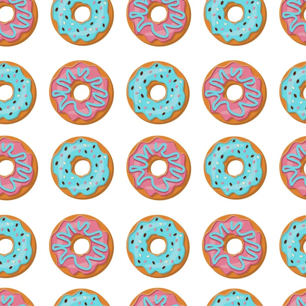 Бесшовный Рисунок Аппетитными Розовыми Синими Пончиками Глазурью Белом Фоне Векторный — стоковый вектор