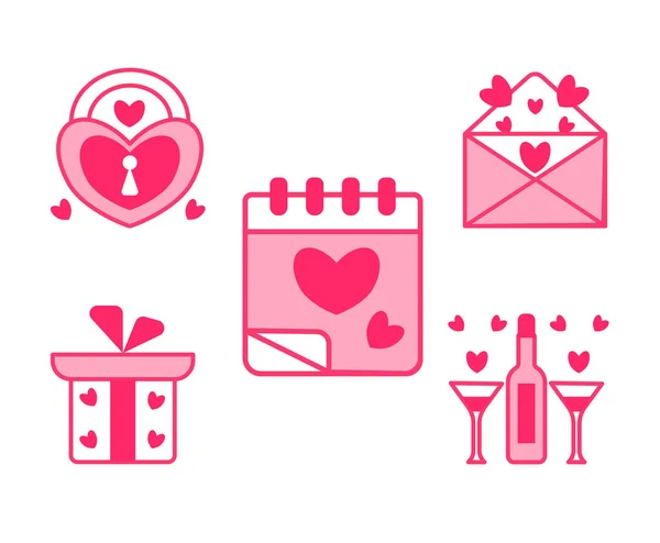 Conjunto Iconos Vector Lindo Para Día San Valentín Correo San — Vector de stock