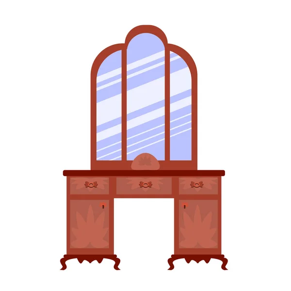 Single Antique Dressing Table Flat Cartoon Style Vector Vintage Furniture — Stock Vector