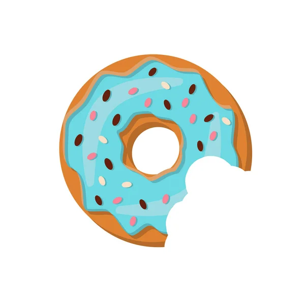 Enkele Half Opgegeten Donut Met Blauwe Glazuur Gekleurde Kruimels Leuke — Stockvector