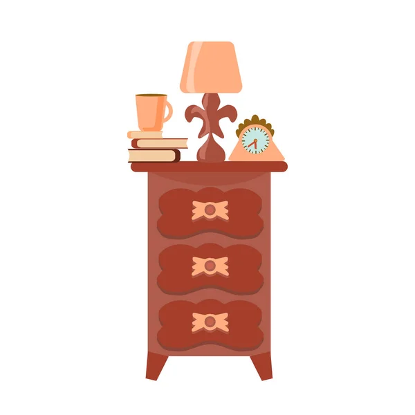 Una Elegante Mesa Noche Antigua Con Una Lámpara Libros Aislada — Vector de stock