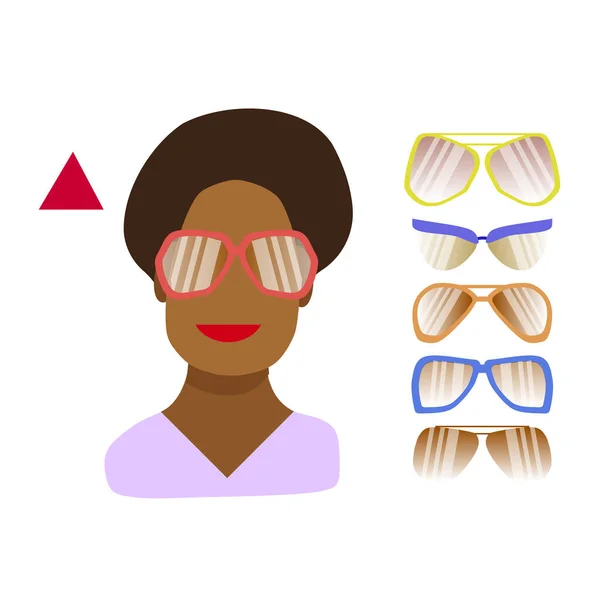 Vhodné Brýle Pro Ženskou Tvář Úzkým Čelem Širokou Bradou Šablona — Stockový vektor