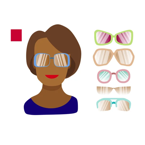 Suitable Glasses Rectangular Female Face Template African American Girl Face — Stock Vector