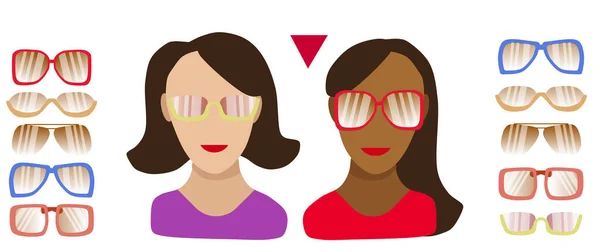 Óculos Adequados Para Rosto Feminino Triangular Modelo Rosto Meninas Afro —  Vetores de Stock