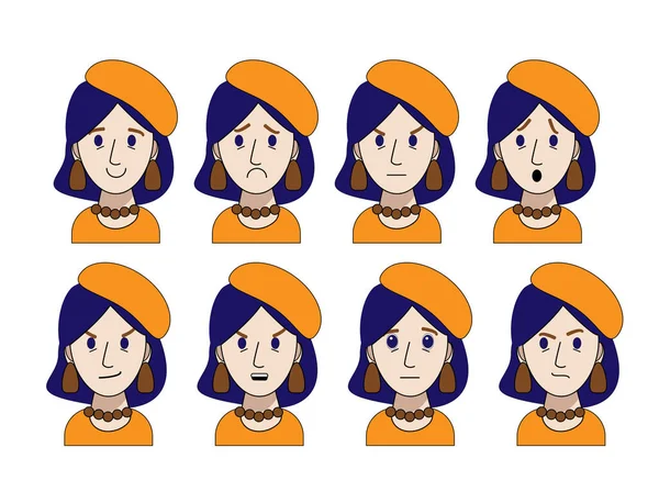 Emoties Van Een Jong Mooi Meisje Een Oranje Baret Zijn — Stockvector