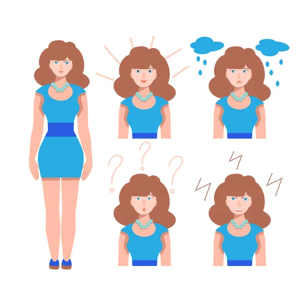 Personaje Vectorial Una Mujer Bonita Conjunto Emociones Una Chica Alegría — Archivo Imágenes Vectoriales