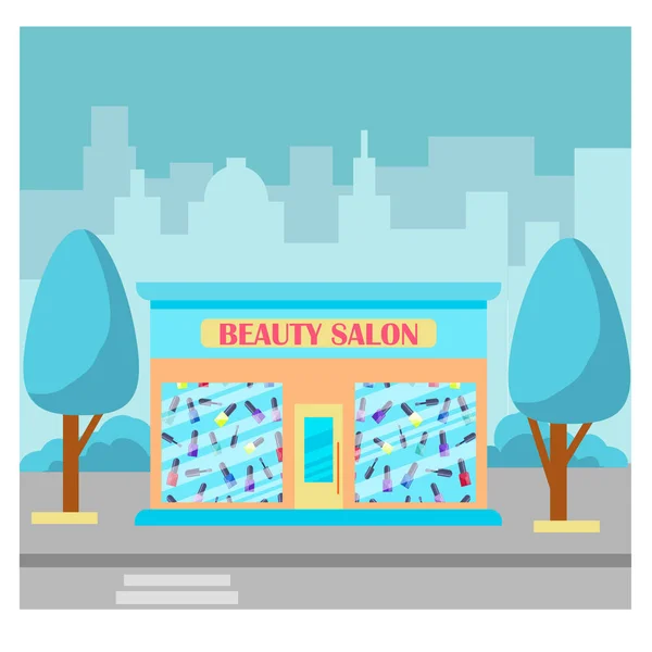 美容室のベクトルイラスト 市内の店舗ビルの外観のイラスト 美容室のファサード 平型ベクトルイラスト  — 無料ストックフォト