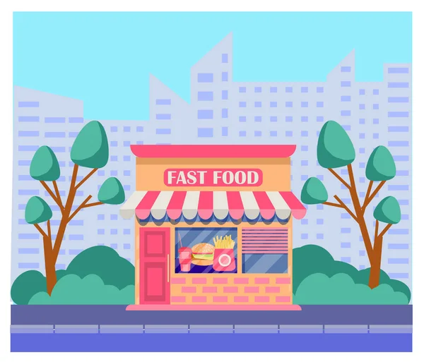 Vector Illustration Fast Food Store Illustration Exterior Facade Store Building — Stock Vector