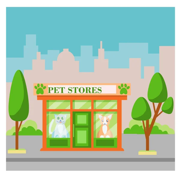 Ilustración Vectorial Una Tienda Mascotas Ilustración Fachada Exterior Del Edificio — Vector de stock