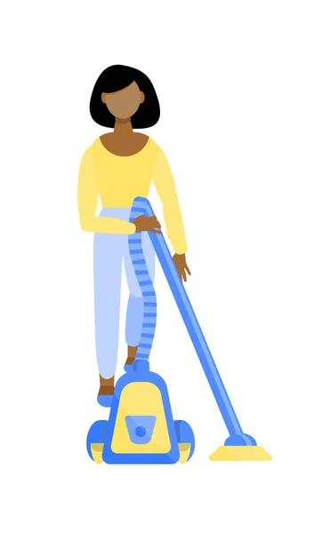 Home Activity Housework Young African American Girl Vacuum Cleaner Pretty — Stock Vector