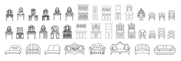 Zarif Antika Makyaj Masaları Kanepeler Koltuklar Ziyafetler Eskiz Tarzında Yapılmış Telifsiz Stok Vektörler