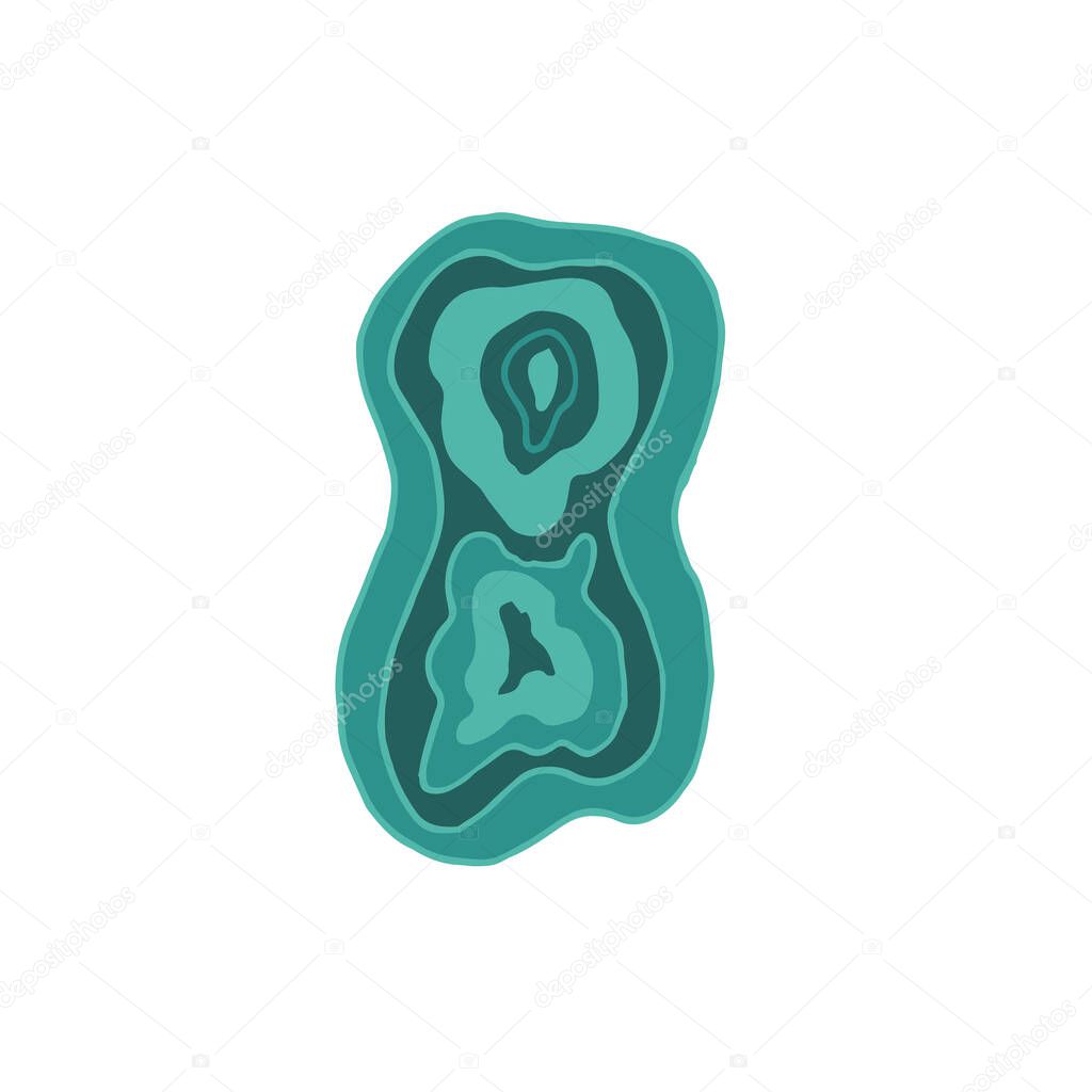 Malachite crystals in section, isolated on a white background. Vector illustration in cartoon style. Mystical crystals for design and decoration.