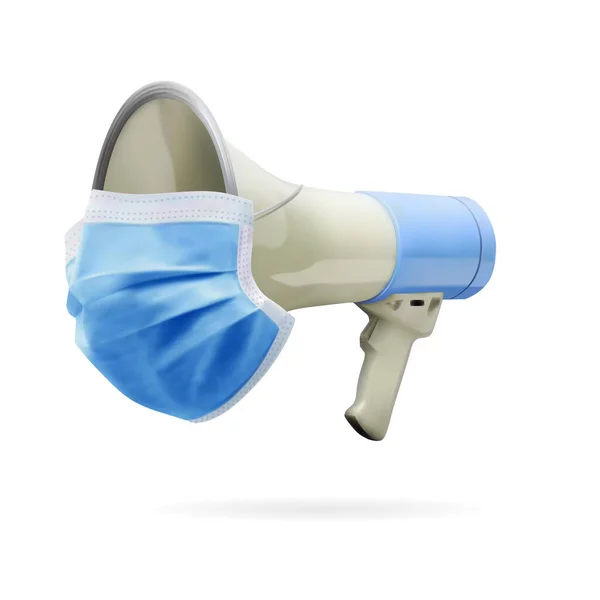 Megaphone Speaker Loudspeaker Megaphone Medical Mask Isolated White Background — Stock Vector