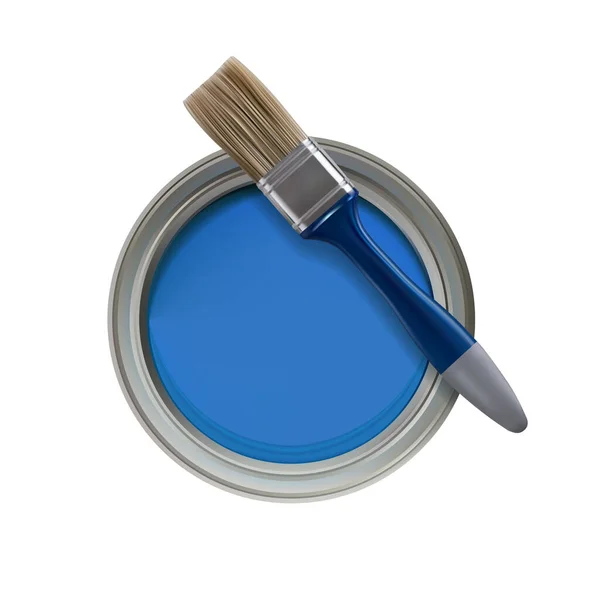 Otevřená Plechovka Modré Barvy Štětce Pohled Shora Vektorová Ilustrace — Stockový vektor