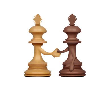 İki satranç kralı ateşkes yapıyor. 3d vektör illüstrasyonu