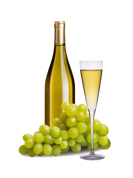 Bottle Glass White Wine Bunch Grapes Illustration — Stock Photo, Image