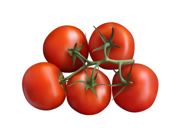 五只红色西红柿在白色的背景上堆成一堆 3D说明 — 图库照片