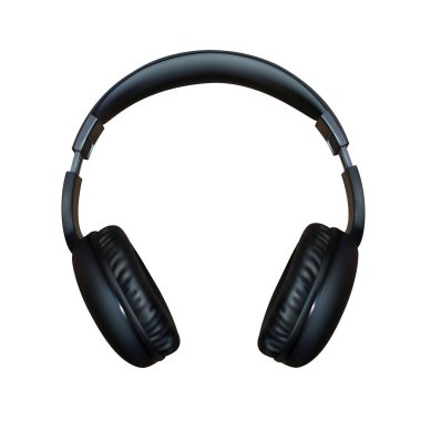 Ses verilerini dinlemek için siyah kulaklıklar. 3d vektör illüstrasyonu