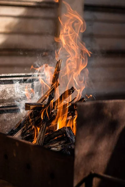 Barbeque flaming wood coal fire