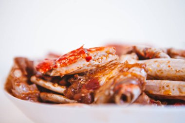 Baharatlı yengeç, et, yakın plan, lezzetli.