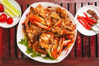 Baharatlı yengeç, et, yakın plan, lezzetli.