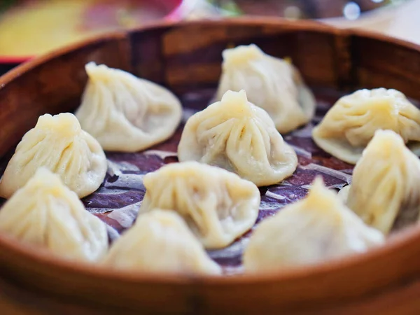 Shanghai Xiaolongbao Boulettes Soupe Gros Plan Dans Vapeur — Photo