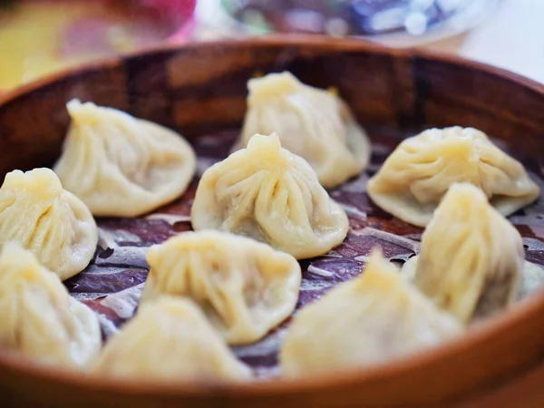 Shanghai Xiaolongbao Boulettes Soupe Gros Plan Dans Vapeur — Photo