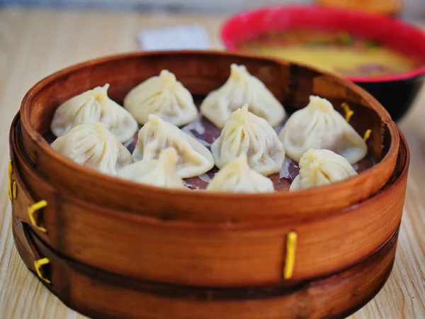 Shanghai Xiaolongbao Boulettes Soupe Gros Plan Dans Vapeur — Photo