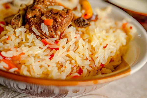 Traditional Gourmet Lamb Pilaf Carrots Nutrition Health — Stock Photo, Image