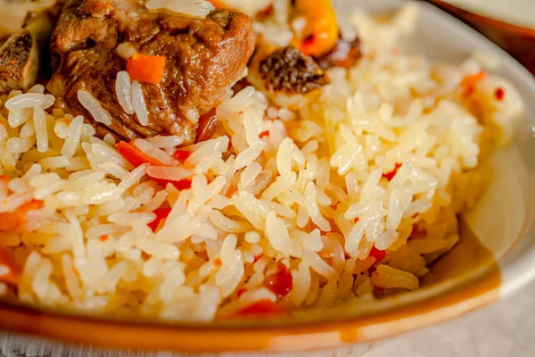 Traditional Gourmet Lamb Pilaf Carrots Nutrition Health — Stock Photo, Image