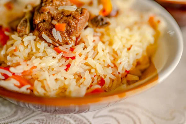 Traditional Gourmet Lamb Pilaf Carrots Nutrition Health — Stock Photo, Image