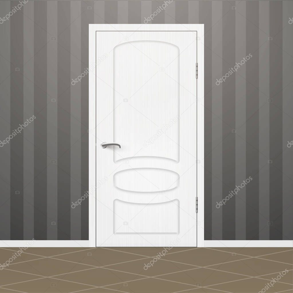 Download Closed Door With Handle At Home Office Realistic Template Mockup Apartment House Room Interior With Striped Wallpaper Floor Tile White Entrance Architectural Solution Vector Illustration 435504622 Larastock