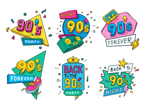 Collection colorful back to 90s logo vector flat illustration in pop art style ninety years emblem Royalty Free Stock Illustrations