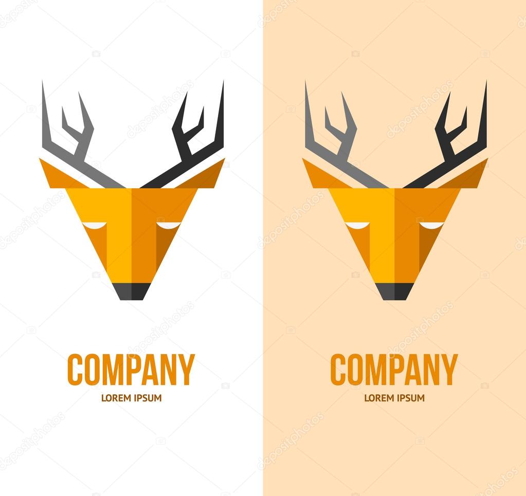 Vector deer logo. Deer face. Orange deer. Wild deer.