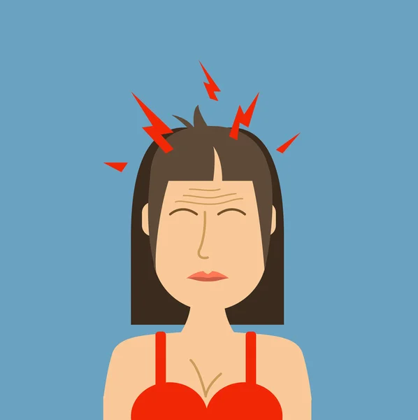 Ilustracja kobieta ból głowy — Wektor stockowy