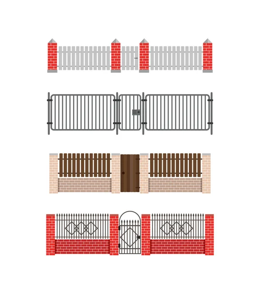 Clôture en brique et clôture en bois — Image vectorielle