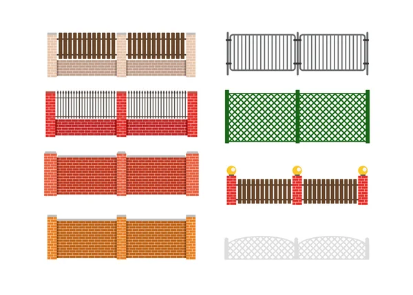 Clôture en brique et clôture en bois — Image vectorielle