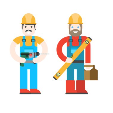 Beyaz arka planda iki işçi 