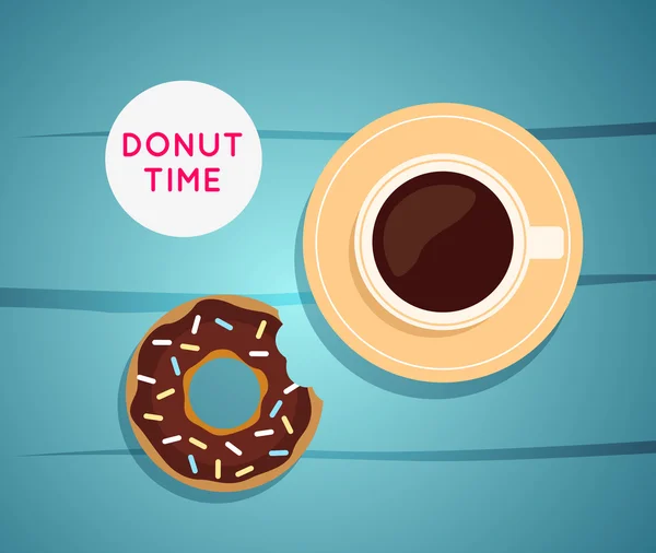 Donut dulce con café — Vector de stock